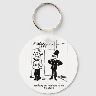 Funny Fireman Firefighter and Policeman Cartoon Key Ring