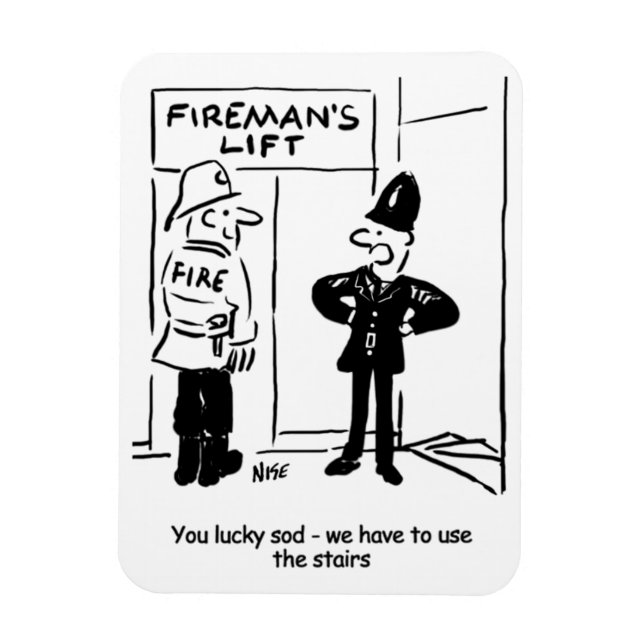 Funny Fireman Firefighter and Policeman Cartoon Magnet (Vertical)