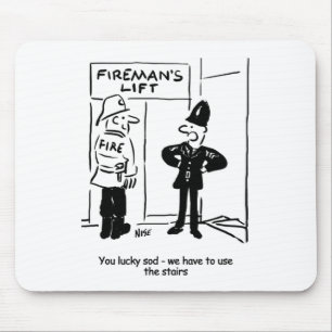Funny Fireman Firefighter and Policeman Cartoon Mouse Mat