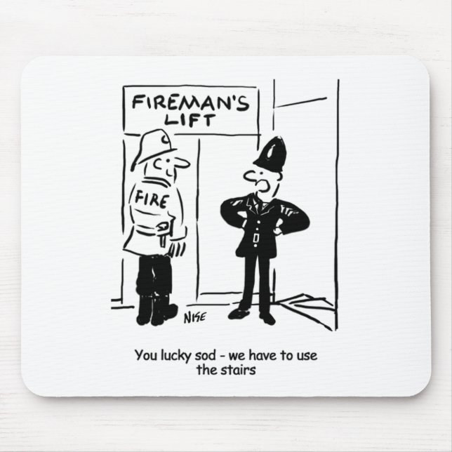 Funny Fireman Firefighter and Policeman Cartoon Mouse Mat (Front)