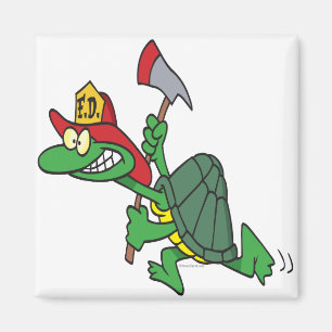 funny fireman firefighter turtle cartoon magnet