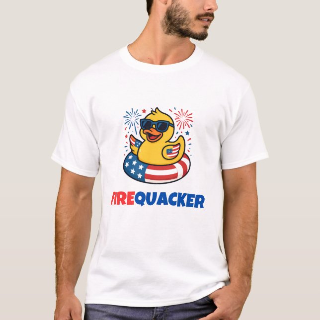 Funny Firequacker Duck Fourth July Humour T-Shirt (Front)