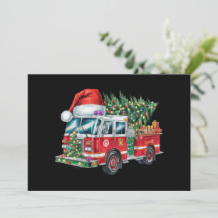 Funny Firetruck Santa Hat Christmas Tree Lights  Holiday Card