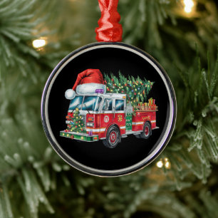 Funny Firetruck Santa Hat Christmas Tree Lights  Metal Tree Decoration