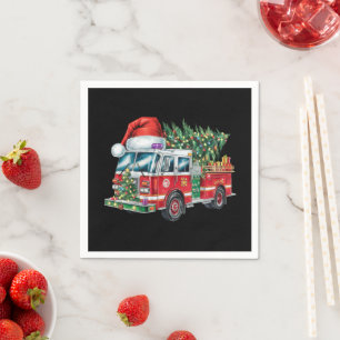 Funny Firetruck Santa Hat Christmas Tree Lights  Napkin