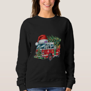 Funny Firetruck Santa Hat Christmas Tree Lights Sweatshirt