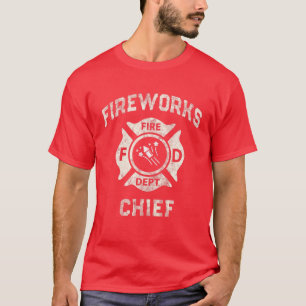 Funny FIREWORKS CHIEF Firefighter America Fire Cap T-Shirt