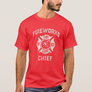 Funny FIREWORKS CHIEF Firefighter America Fire Cap T-Shirt