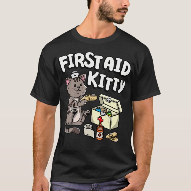 Funny First Aid Kitty Cat Medical Doctor Nurse T-Shirt (Front)