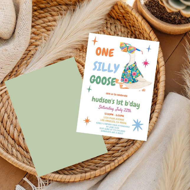 funny First Birthday summer one  silly goose  Invitation (Creator Uploaded)