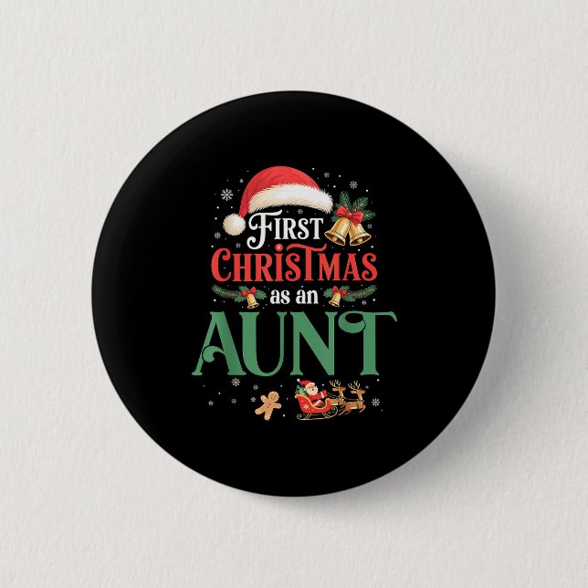 Funny First Christmas As An Aunt Matching Family X 6 Cm Round Badge (Front)