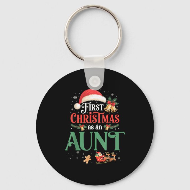 Funny First Christmas As An Aunt Matching Family X Key Ring (Front)