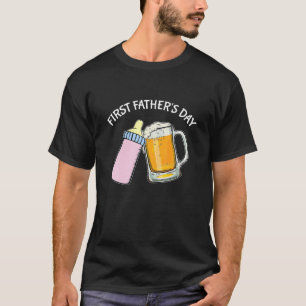 Funny First Fathers Day Gift Beer Milk Bottle Dadd T-Shirt
