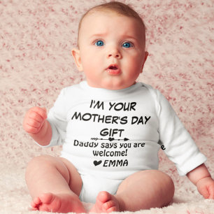 Funny First Mother's Day Saying From Dad For Mum  Baby Bodysuit