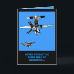 Funny,first rule of skydiving birthday card<br><div class="desc">If you're a skydiver or a parachuting person these funny sky diving birthday cards are for you.Funny skydiving image and funny parachute slogan for anyone seeking a unique and funny  parachuting birthday card.</div>