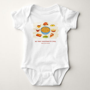 Funny First Thanksgiving Food Personalised Baby Bodysuit
