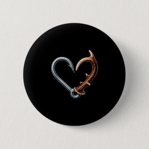 Funny fisching hook antler heart for hunting 6 cm round badge