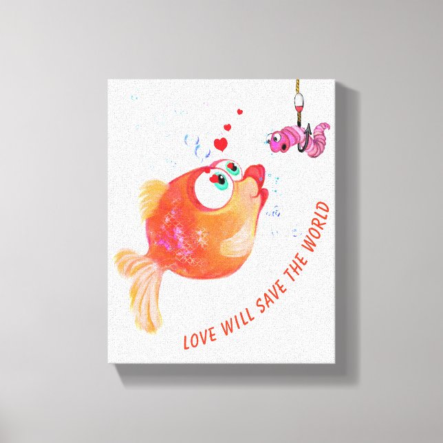 Funny Fish and Worm Canvas Print (Front)