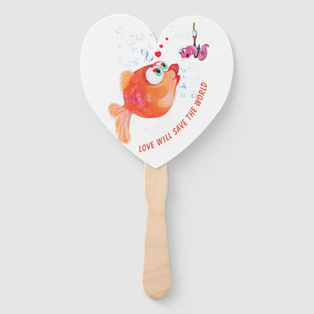 Funny Fish and Worm Hand Fan - Custom Text (Front)