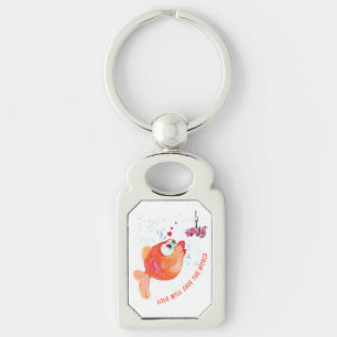 Funny Fish and Worm Keychain - Custom Text