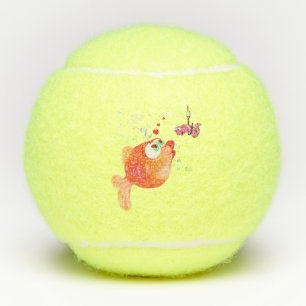 Funny Fish and Worm Love Cartoon Tennis Balls