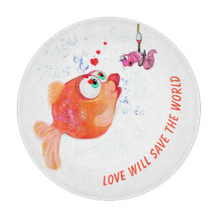 Funny Fish and Worm Love Romantic - Custom Text Cutting Board