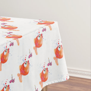 Funny Fish and Worm Love Romantic Fun Drawing Tablecloth