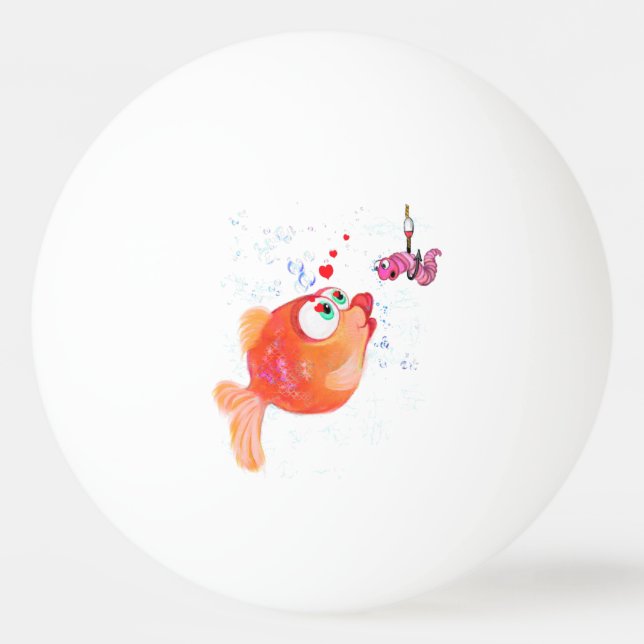 Funny Fish and Worm Love Romantic Ping Pong Ball (Front)