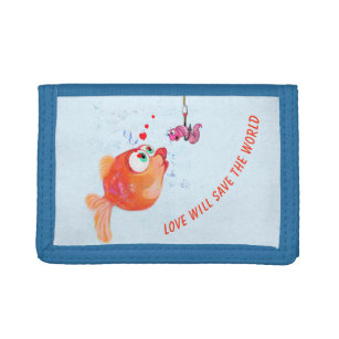 Funny Fish and Worm Love Romantic Trifold Wallet