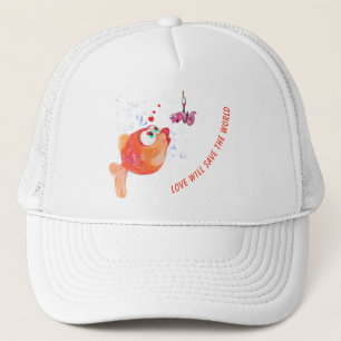 Funny Fish and Worm Love Romantic Trucker Hat