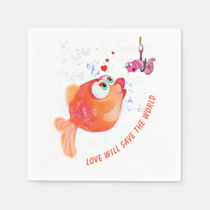 Funny Fish and Worm Napkins - Custom Text