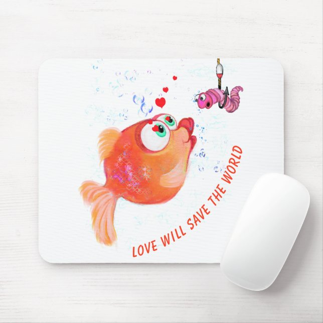 Funny Fish and Worm Romantic Cartoon Mouse Pad (With Mouse)