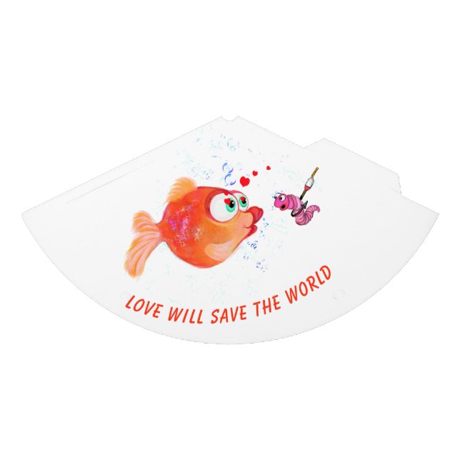 Funny Fish and Worm Romantic Cartoon Party Hat (Front)