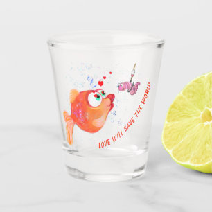 Funny Fish and Worm Shot Glass - Custom Text