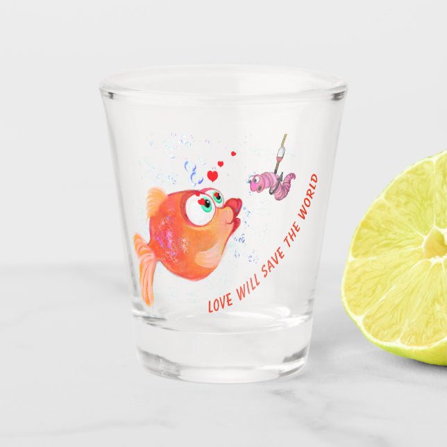 Funny Fish and Worm Shot Glass - Custom Text (Front)