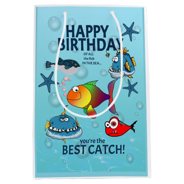 Funny Fish Birthday Medium Gift Bag (Front)