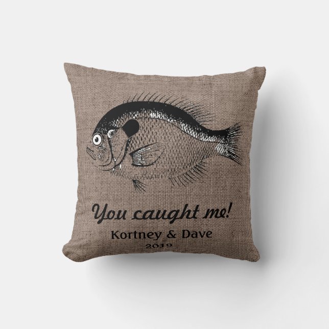 Funny Fish Burlap Shell Beach Bum Back Indoor Pill Cushion (Front)