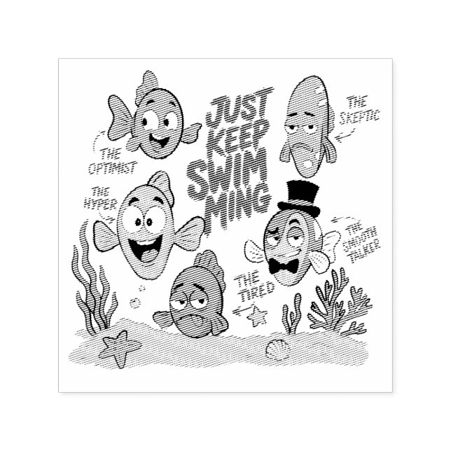 Funny Fish Characters Self-inking Stamp (Design)