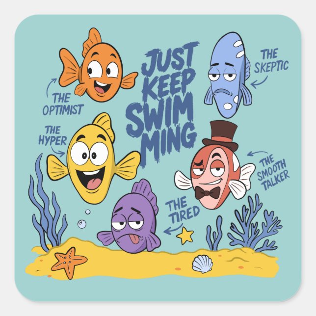 Funny Fish Characters Square Sticker (Front)