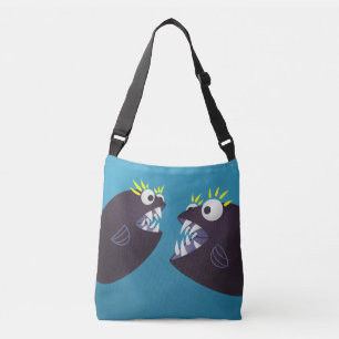 Funny fish design with a weird illustration of two crossbody bag