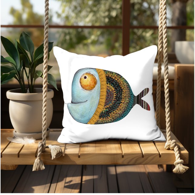 Funny fish illustration decorative interior art  cushion (Creator Uploaded)