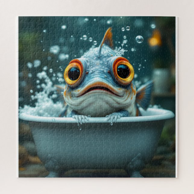 Funny fish in the bath jigsaw puzzle (Vertical)