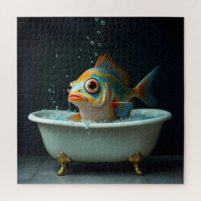 Funny fish in the bath jigsaw puzzle (Vertical)