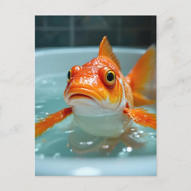 Funny fish in the bath postcard (Front)