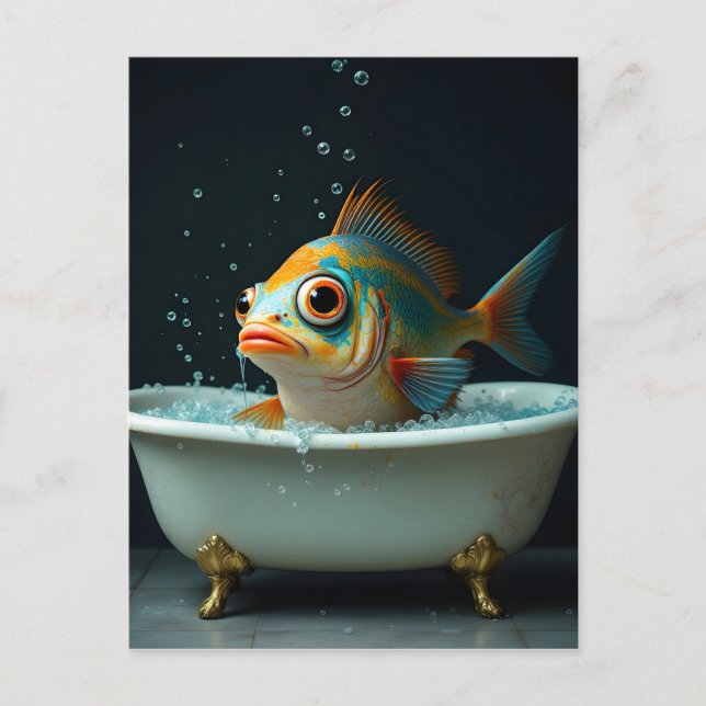 Funny fish in the bath postcard (Front)