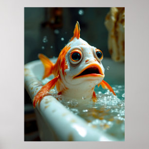 Funny fish in the bath poster
