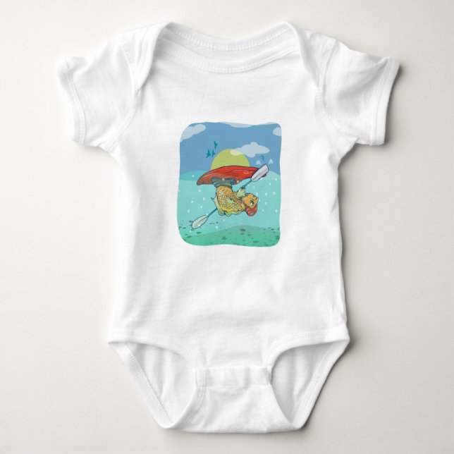 Funny fish kayaking baby bodysuit (Front)