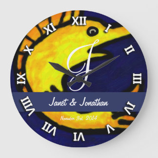 Funny Fish Monogram Large Clock