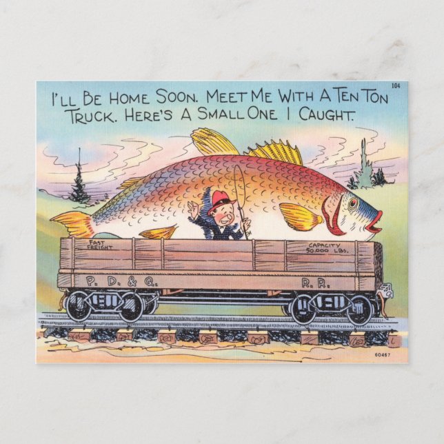 Funny Fish Postcard Fisherman Fishing Cartoon (Front)
