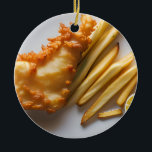 Funny Fish Pun Christmas | Fish and Chips Ceramic Tree Decoration<br><div class="desc">Funny food pun Christmas holiday ornament. Holy Carp! Have a Merry Christmas! Funny realistic food ornaments.</div>